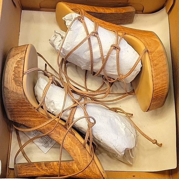 Steve Madden Natural Leather KACY Platform Block Heel Lace-up Sandals, Sz 8.5 - Picture 16 of 17